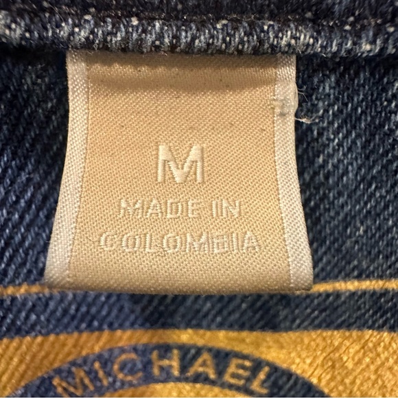 MICHAEL KORS MK Logo Cropped Stretch Denim Jean Jacket S Blue Gold Buttons M - Picture 9 of 12